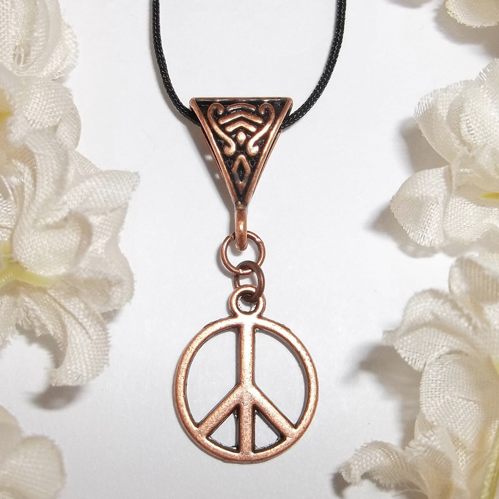 Copper Peace Necklace Unisex Symbol Sign Adjustable Length Jewelry Gift D561